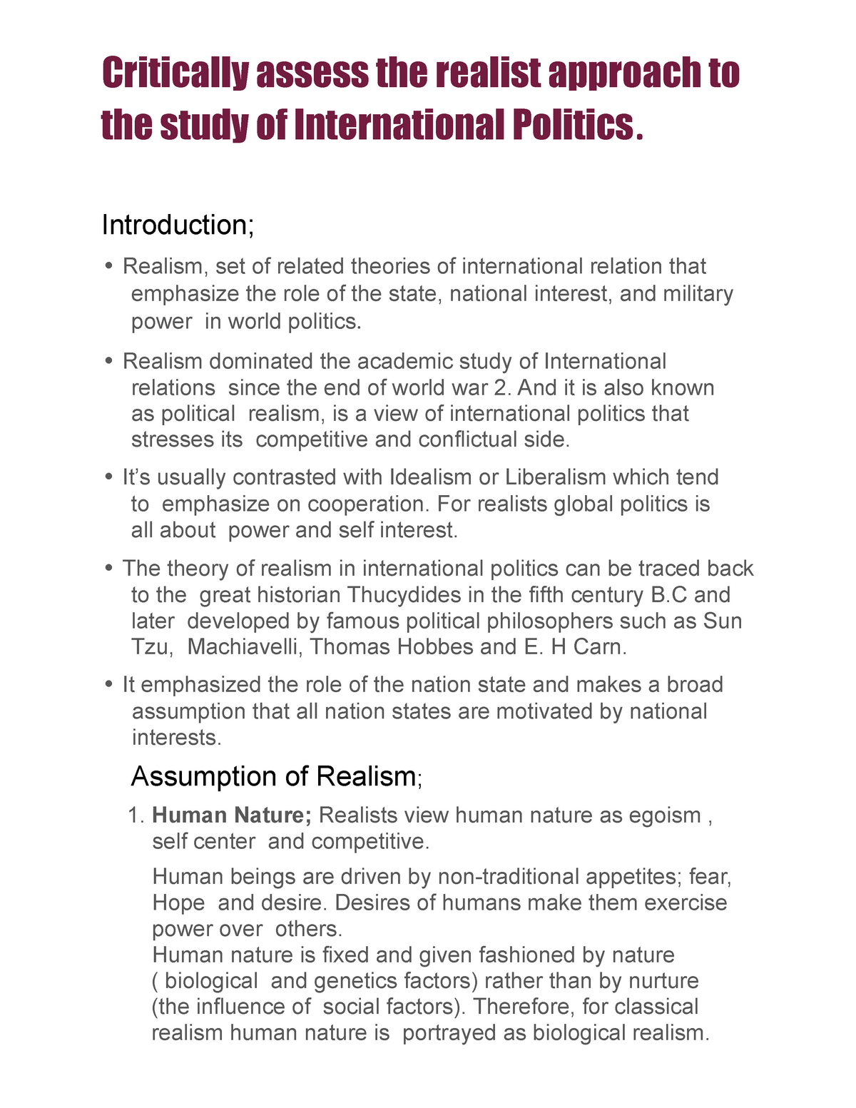 case study of realism in international relations