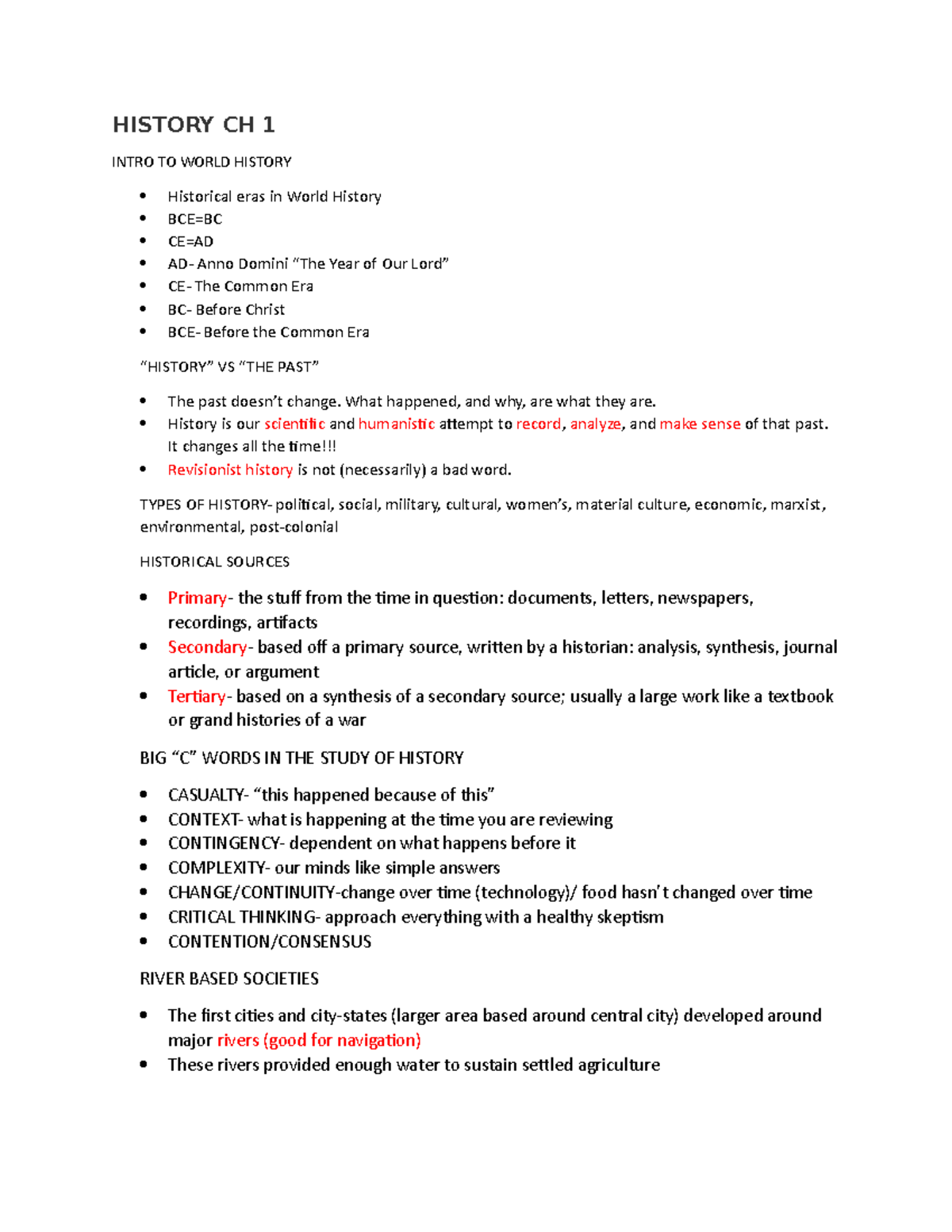 HIST CH 1 Notes - Campbell - HISTORY CH 1 INTRO TO WORLD HISTORY ...