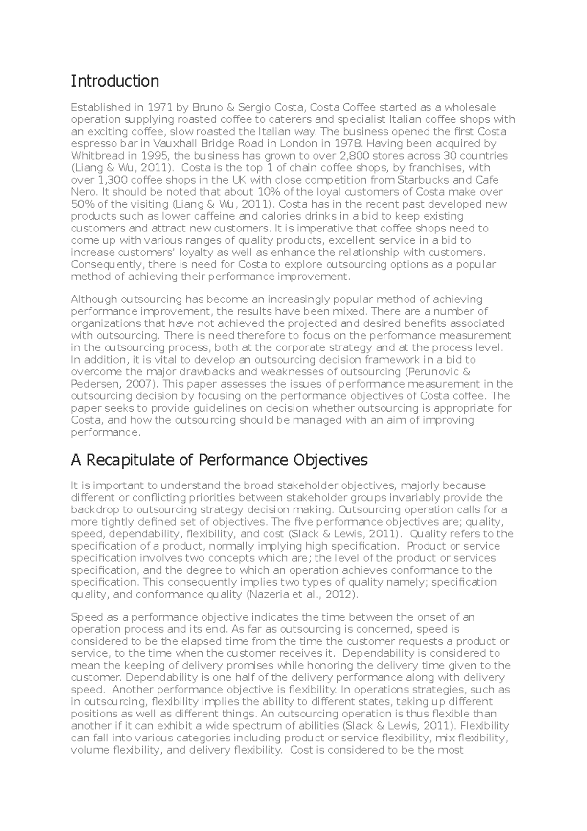 1.1 Performance Objectives in Outsourcing Decision Making – A Case ...