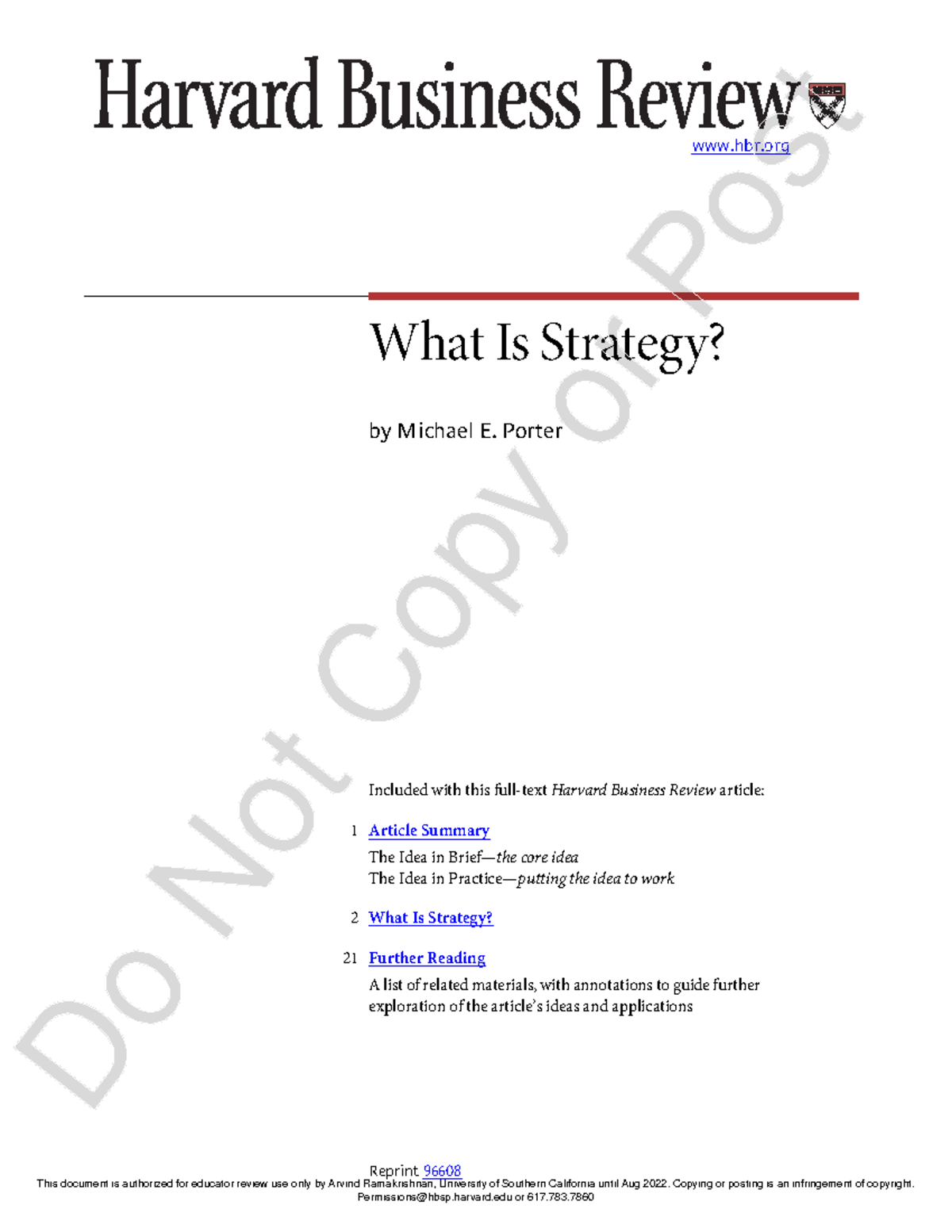 What is Strategy - hbr What Is Strategy? by Michael E. Porter Included ...