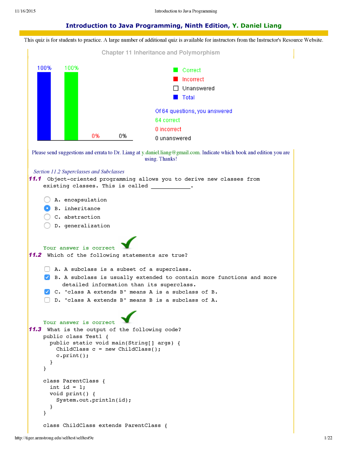 Chapter 11 Answer - Introduction To Java Programming, Ninth Edition, Y ...