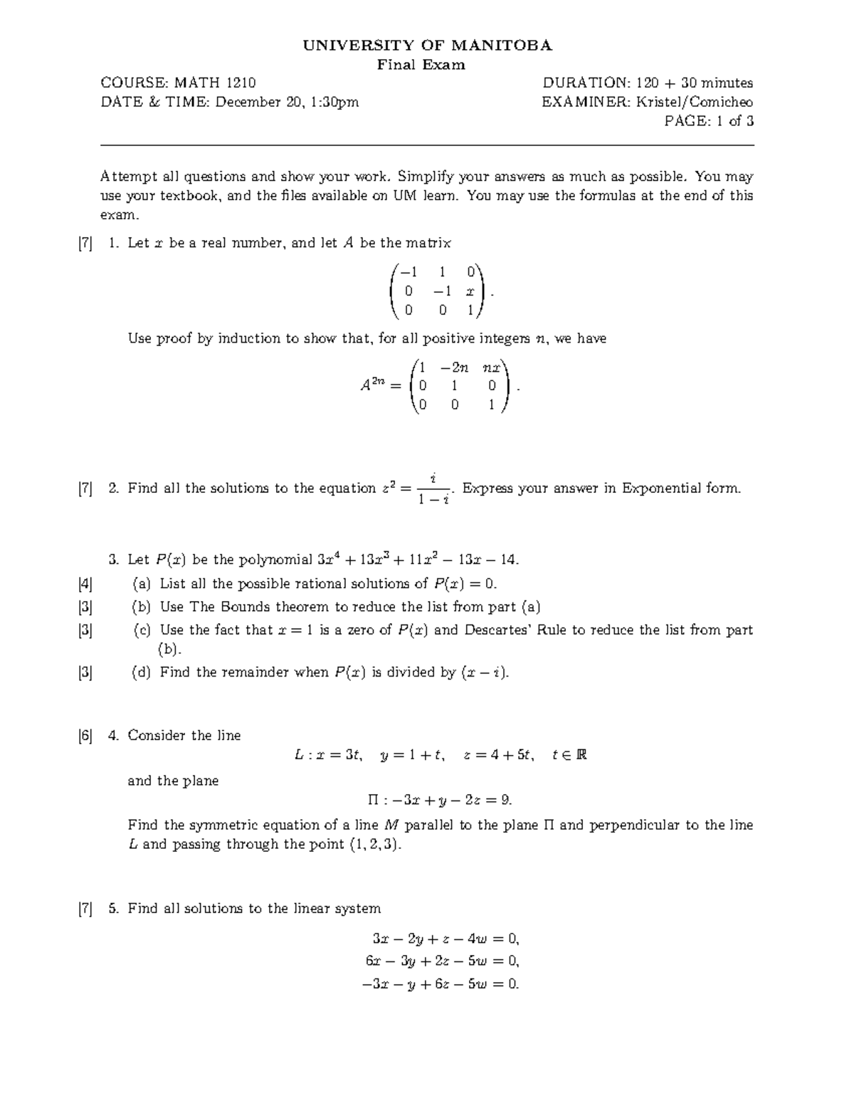 F21open-book Exam - Techniques Of Classical And Linear Algebra course ...