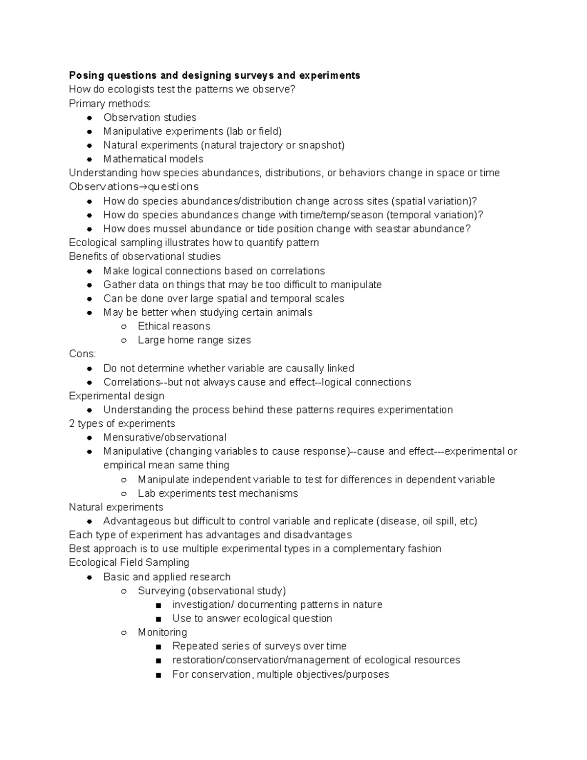 Observation, experiments, surveys, and monitoring - Posing questions ...