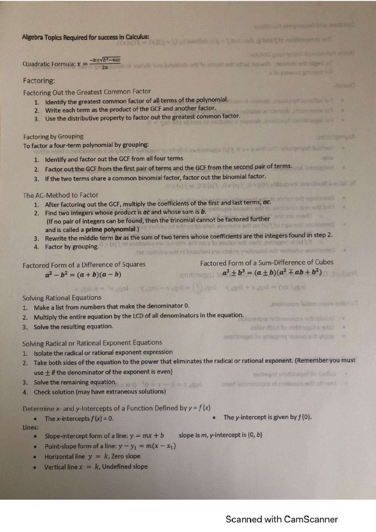 Unit 1 notes 1 - CALC 1 - Algebra Topics Required for success in ...