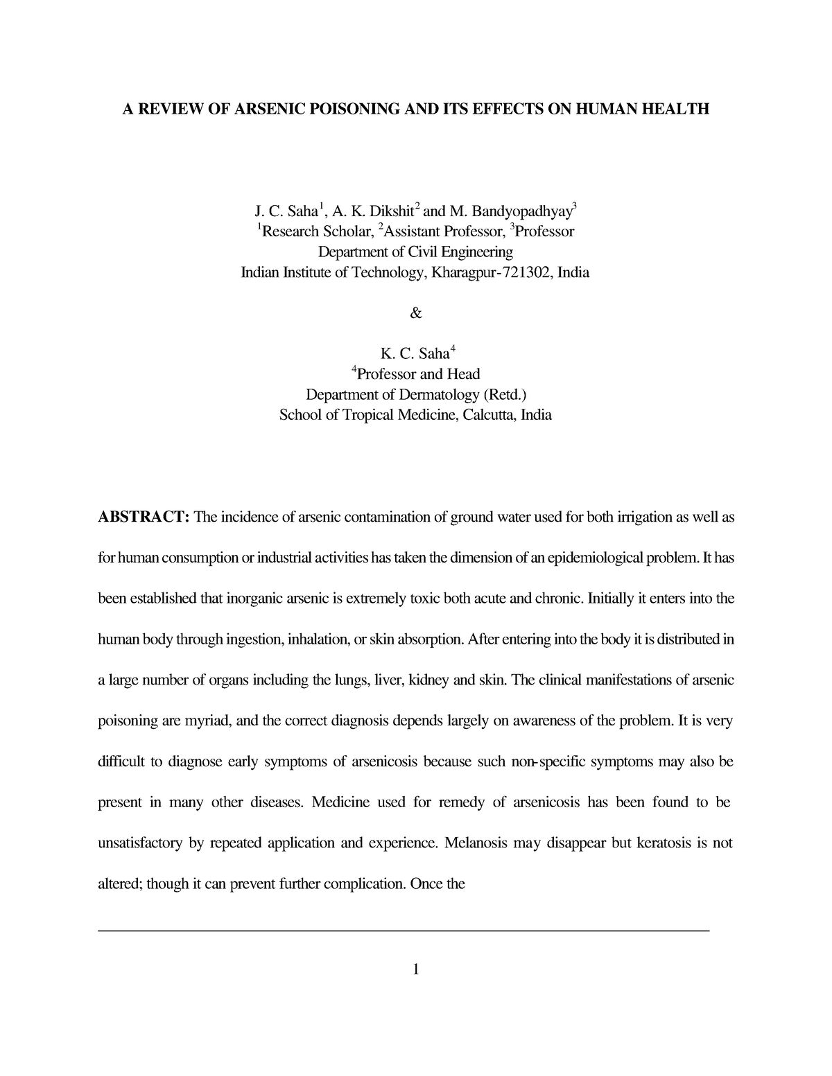 A review of arsenic poisoning and its effects on human health 3v - A ...