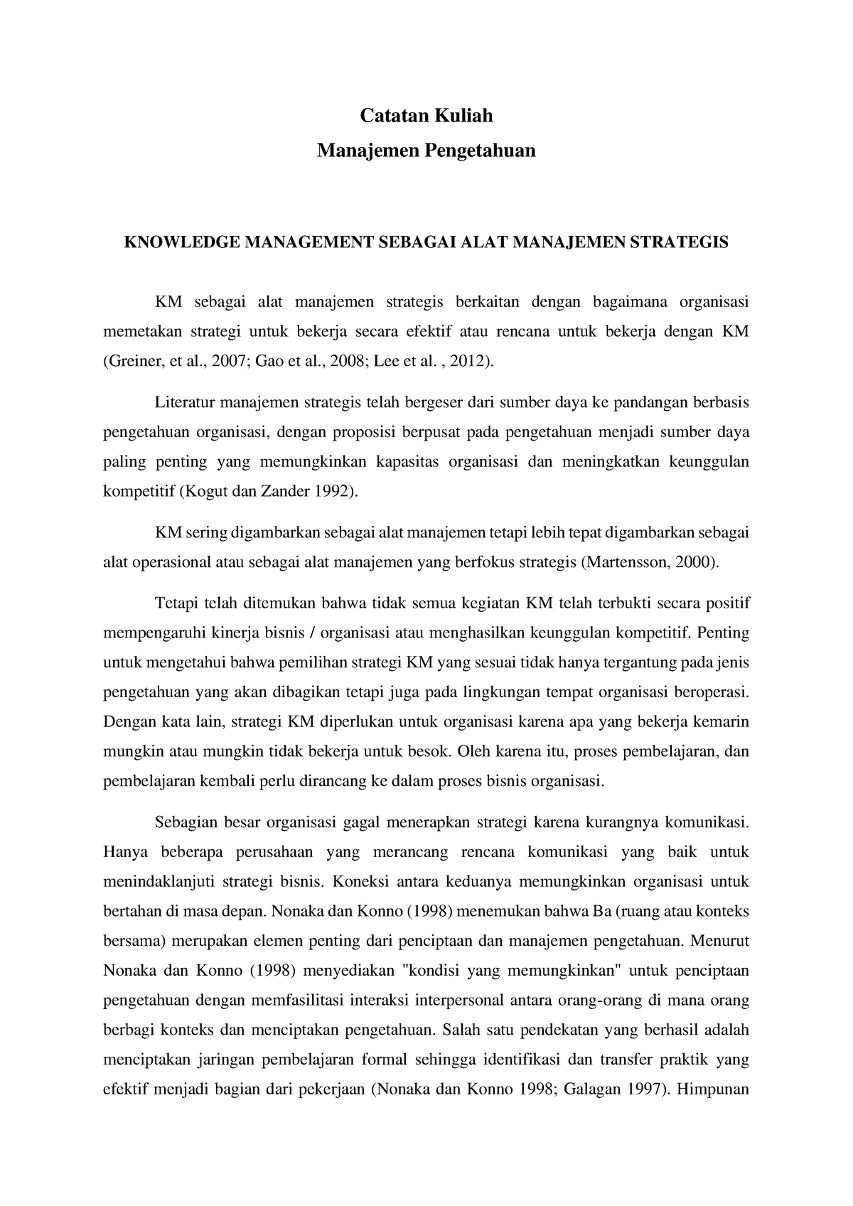 Knowledge Management Sebagai Alat Manajemen Strategis - Catatan Kuliah ...