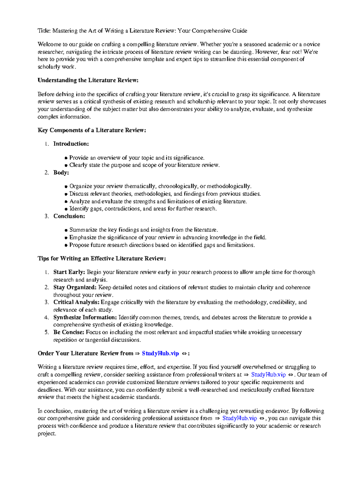 How To Write A Literature Review Template - Title: Mastering the Art of ...