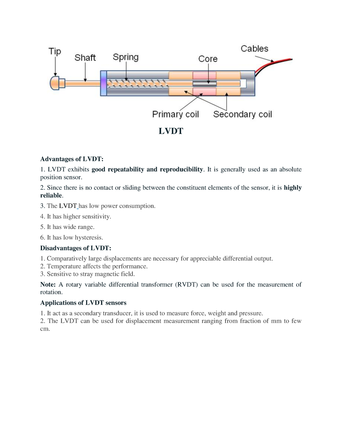 Sensor And Instrumentation Unit-1 Notes Part-2 - LVDT Advantages Of ...