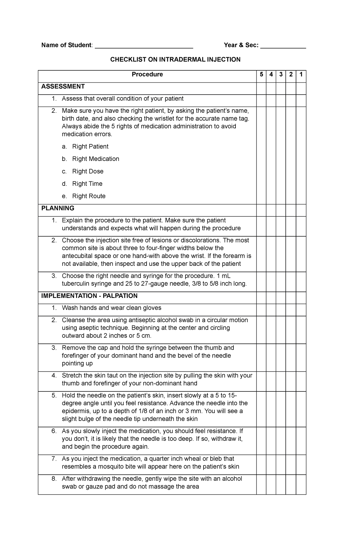 Intradermal-injection-checklist - Name of Student ...