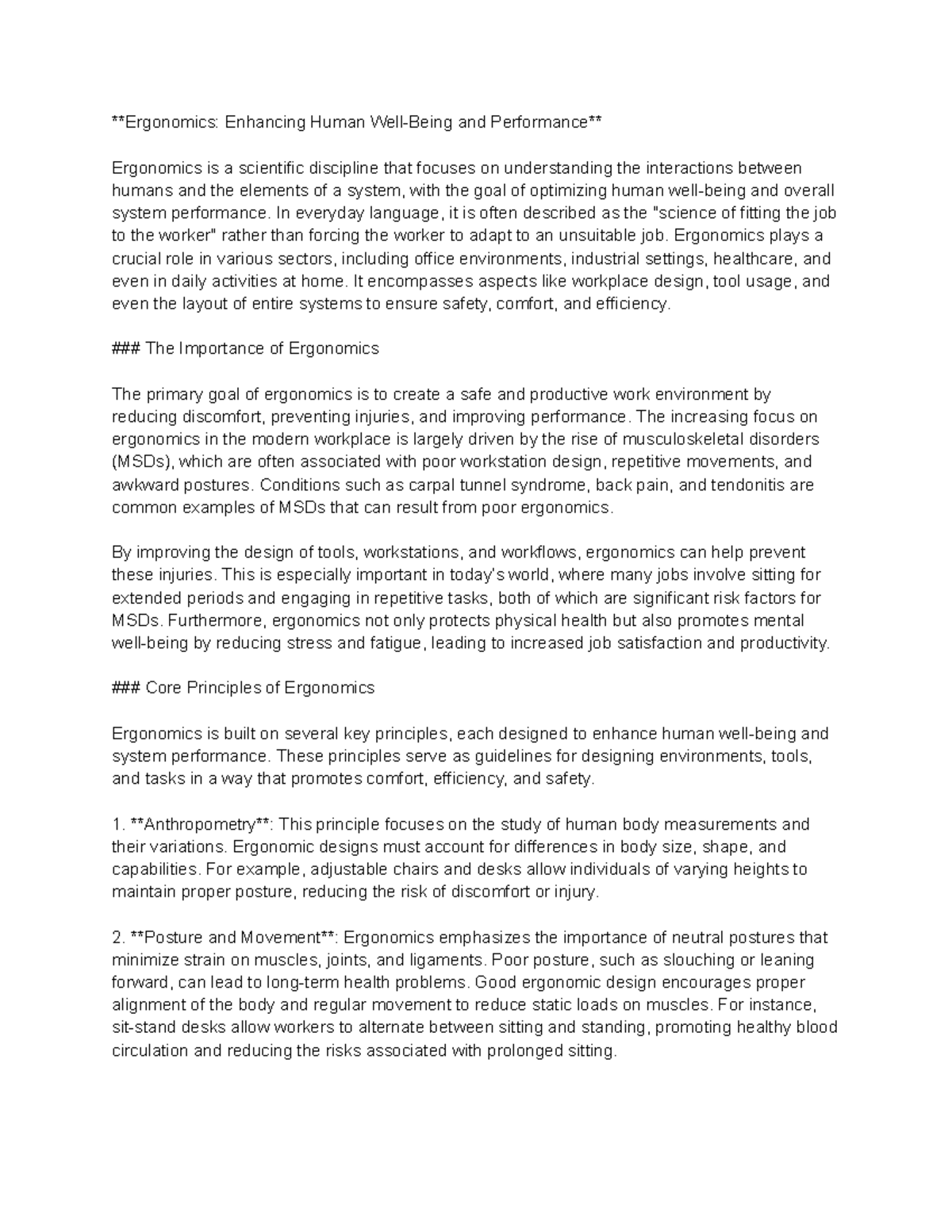 Ergonomics- Enhancing Human Well-Being and Performance - Ergonomics ...