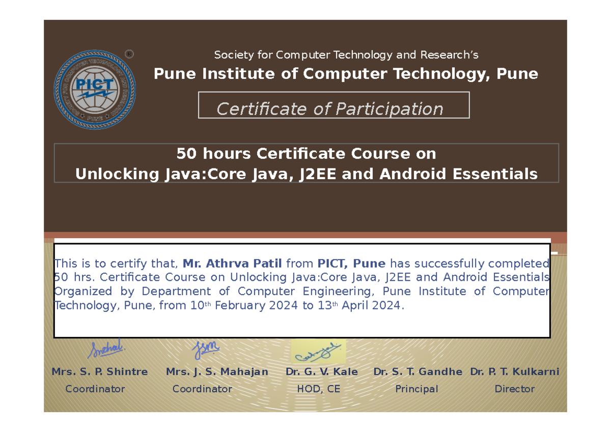 Java Certificate 1 - In SE - Society for Computer Technology and ...