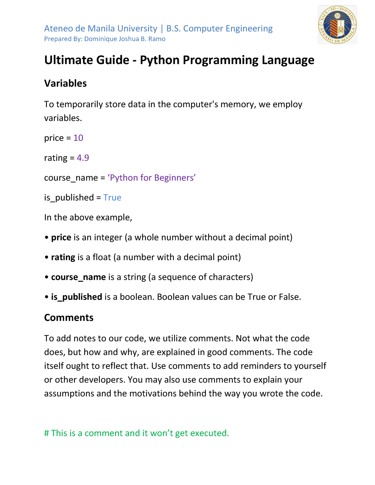 Study Guide - Python Programming Language - Prepared By: Dominique ...