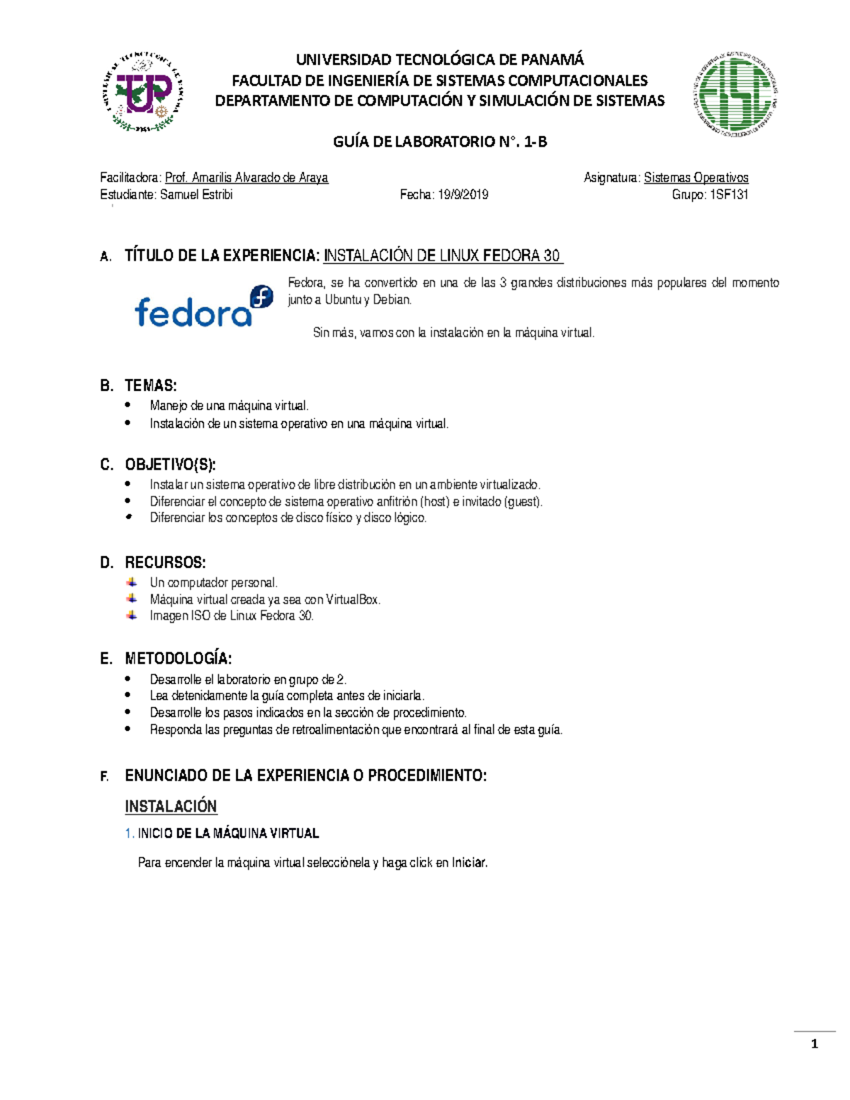 Laboratorio 2 Estribi Guia Tutorial Sobre La Instalacion Del Sistema Operativo Fedora En Una Maquina Studocu