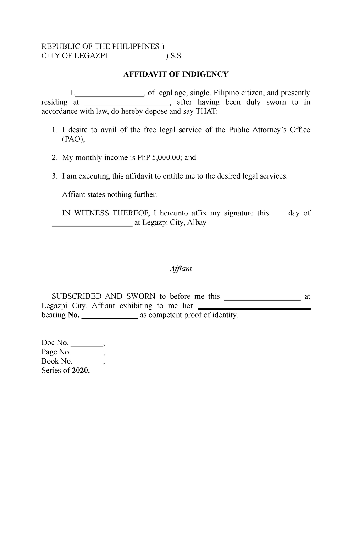 affidavit-of-indigency-republic-of-the-philippines-city-of-legazpi