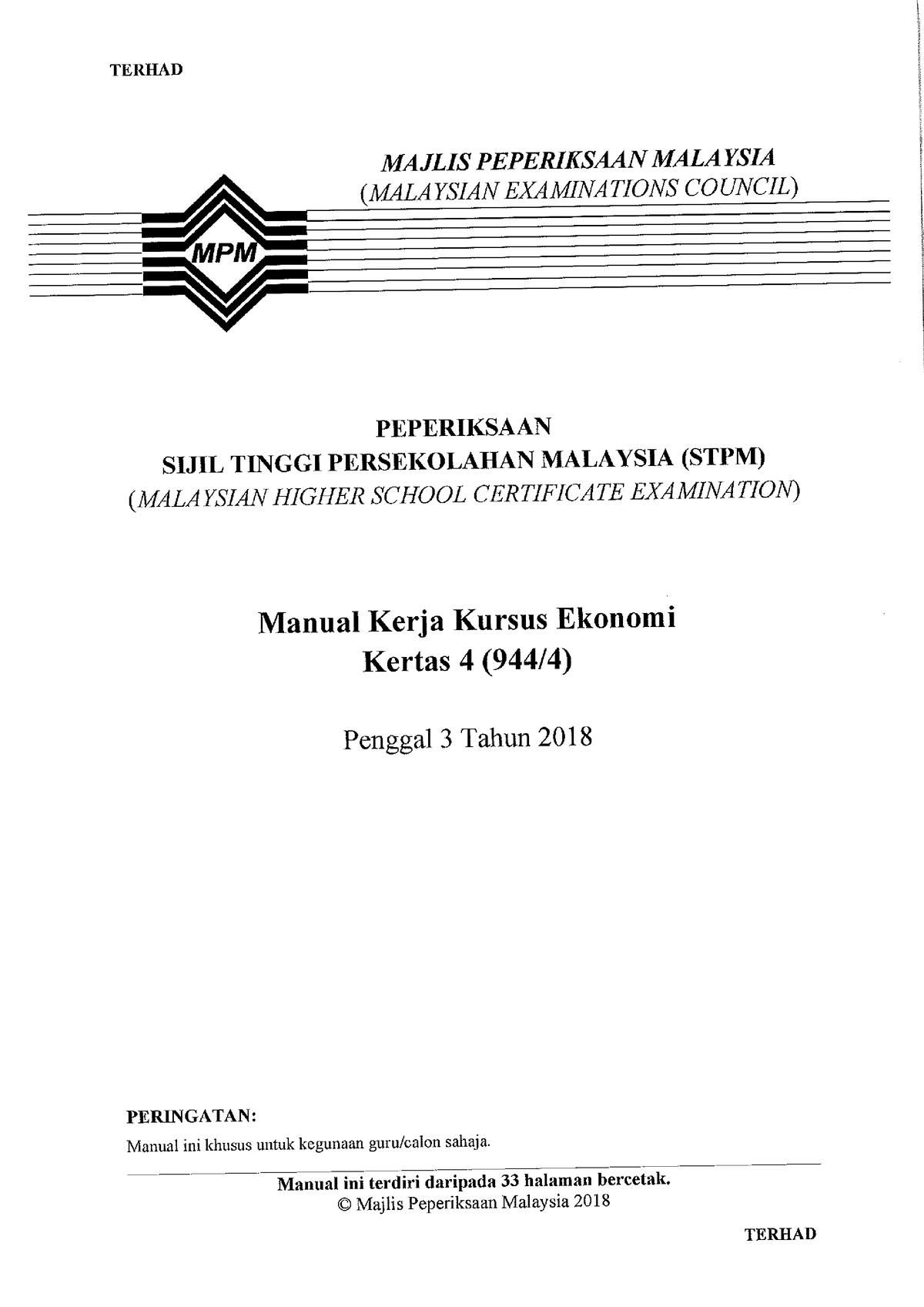 manual kerja kursus ekonomi 2018