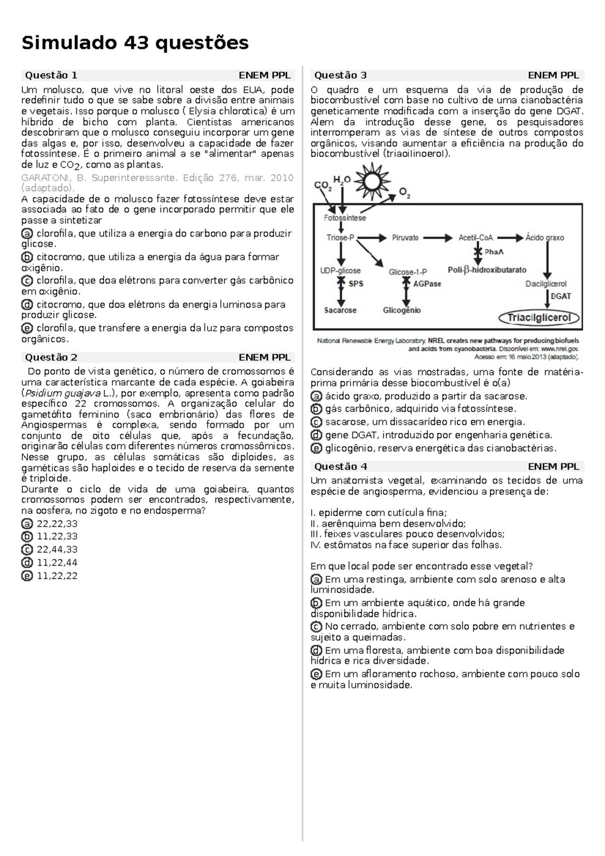 Questões De Botânica Enem - RETOEDU