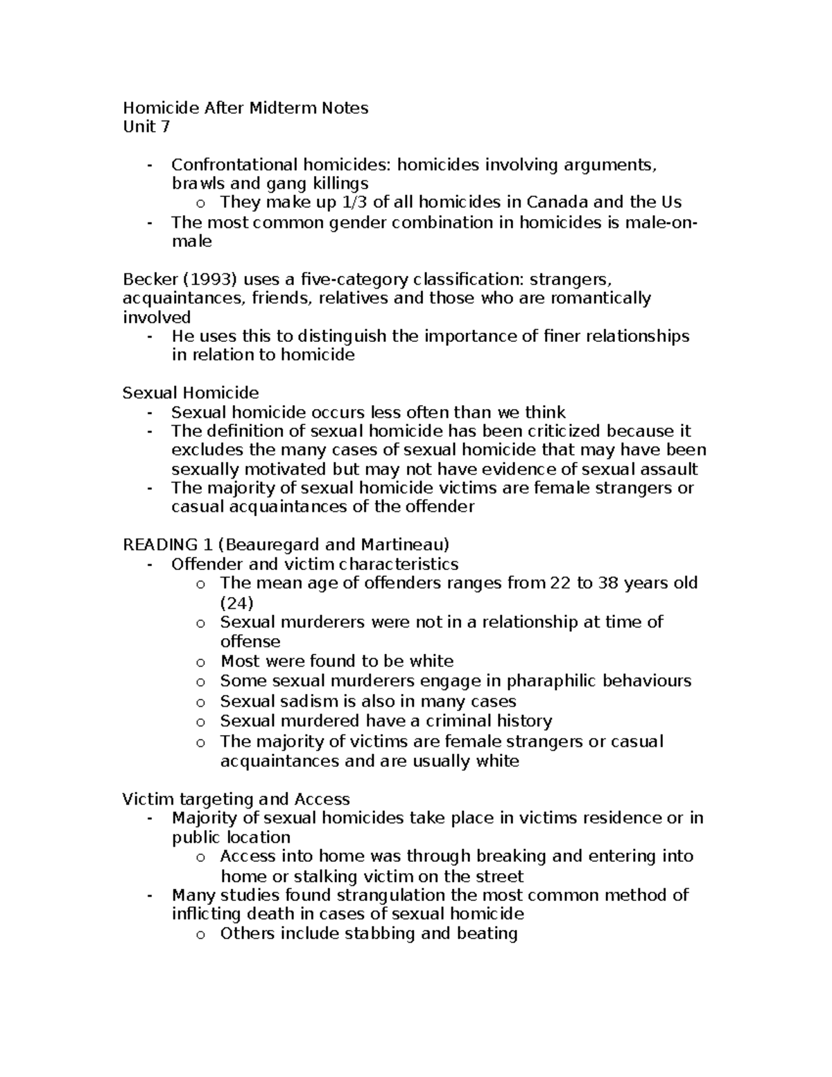 EXAM Notes SOC - Homicide After Midterm Notes Unit 7 Confrontational ...