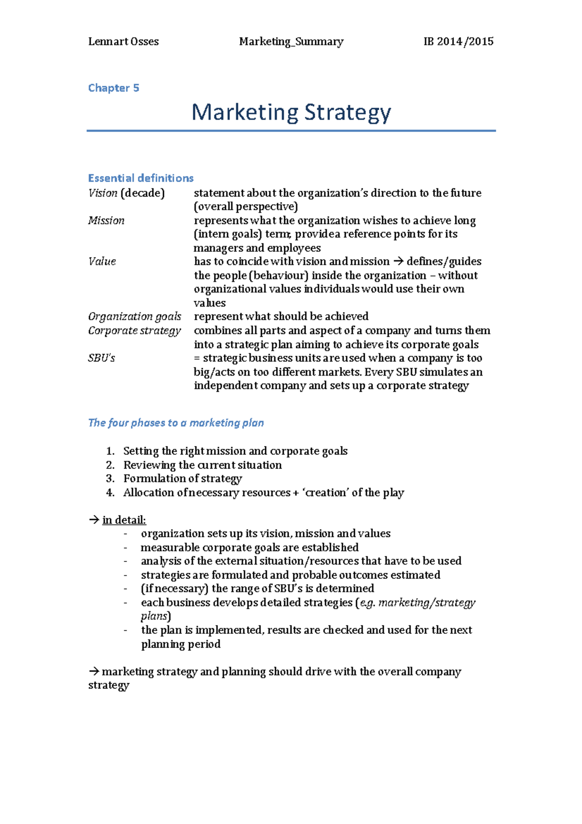 Marketing Chapter 5 - Chapter 5 Marketing Strategy Essential ...