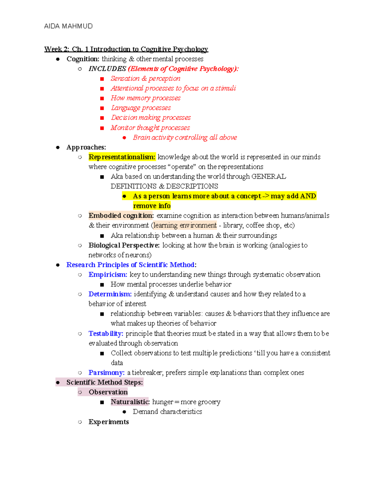 Psych 367 Notes SP23 - A. Mahmud - Week 2: Ch. 1 Introduction To ...