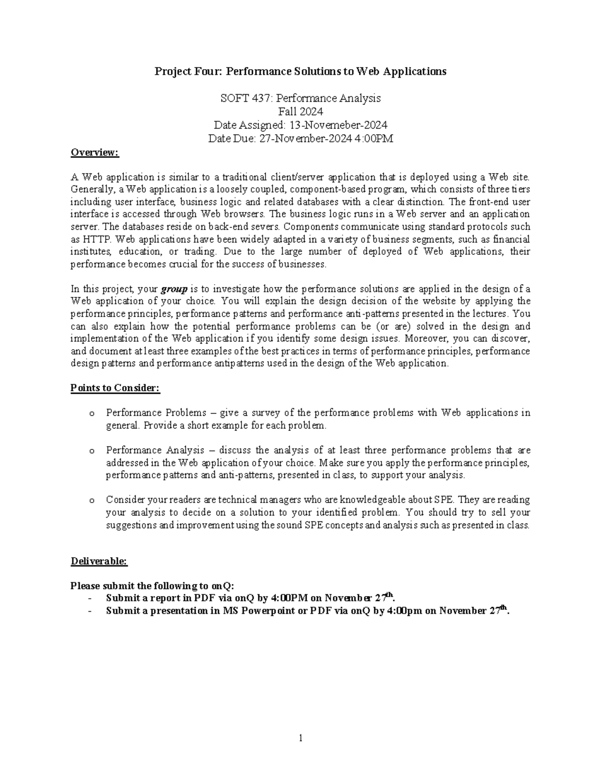Assignment-4 - Assignment 4 - 1 Project Four: Performance Solutions to ...
