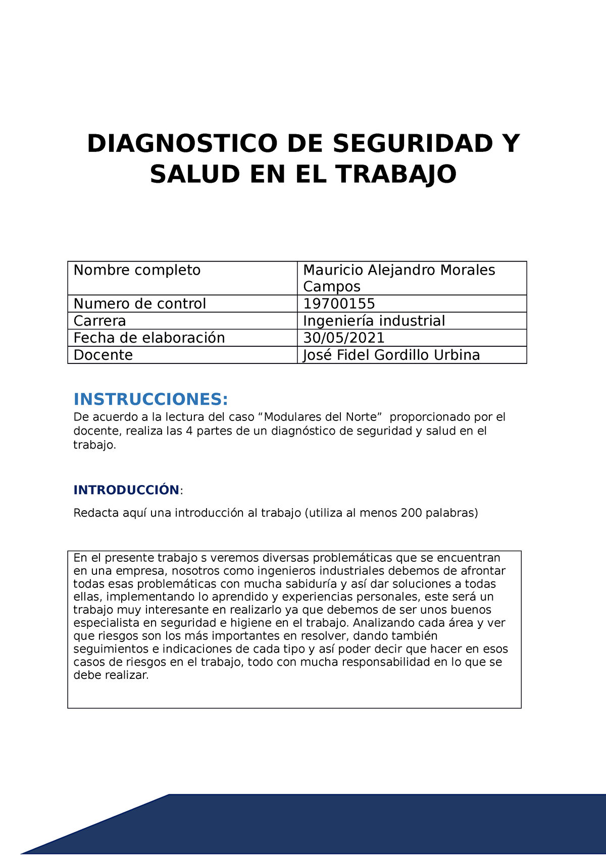 Formato Para Diagnostico De Sst Diagnostico De Seguridad Y Salud En El Trabajo Nombre Completo
