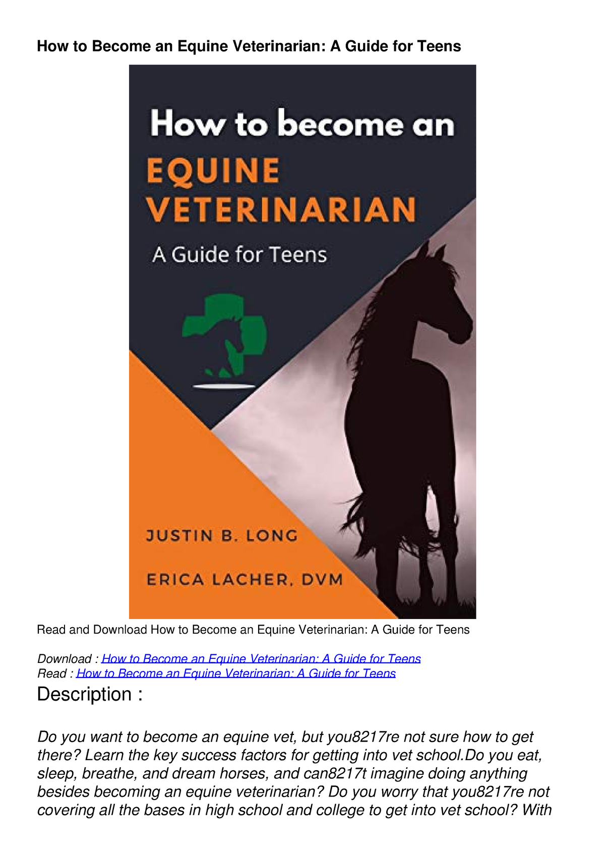 download-pdf-how-to-become-an-equine-veterinarian-a-guide-for-teens