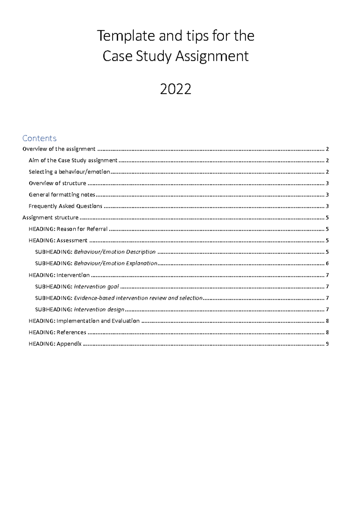 BEHV3014Template and tips for case study (2022) Template and tips for the Case Study
