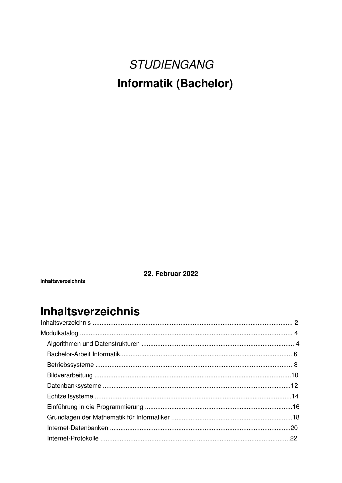 INF BA 2017 - Inhaltsverzeichnis Inhaltsverzeichnis Modulkatalog ...