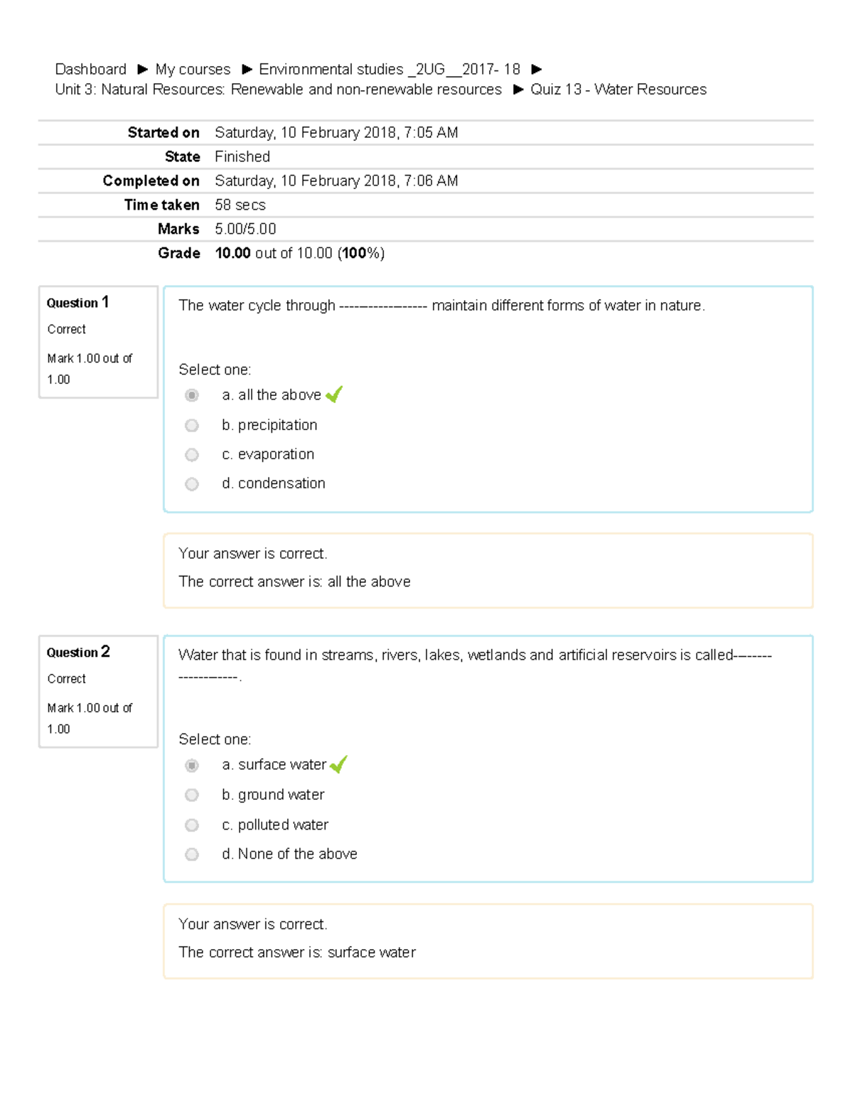 EVS CIA-2 Quizzes Q A - Dashboard My courses Environmental studies _2UG ...