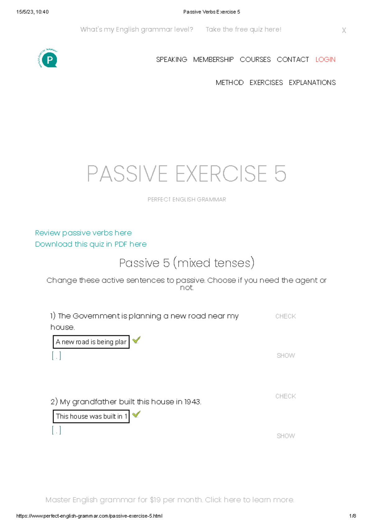 Passive Verbs Exercise 5 PASSIVE EXERCISE 5 PERFECT ENGLISH GRAMMAR