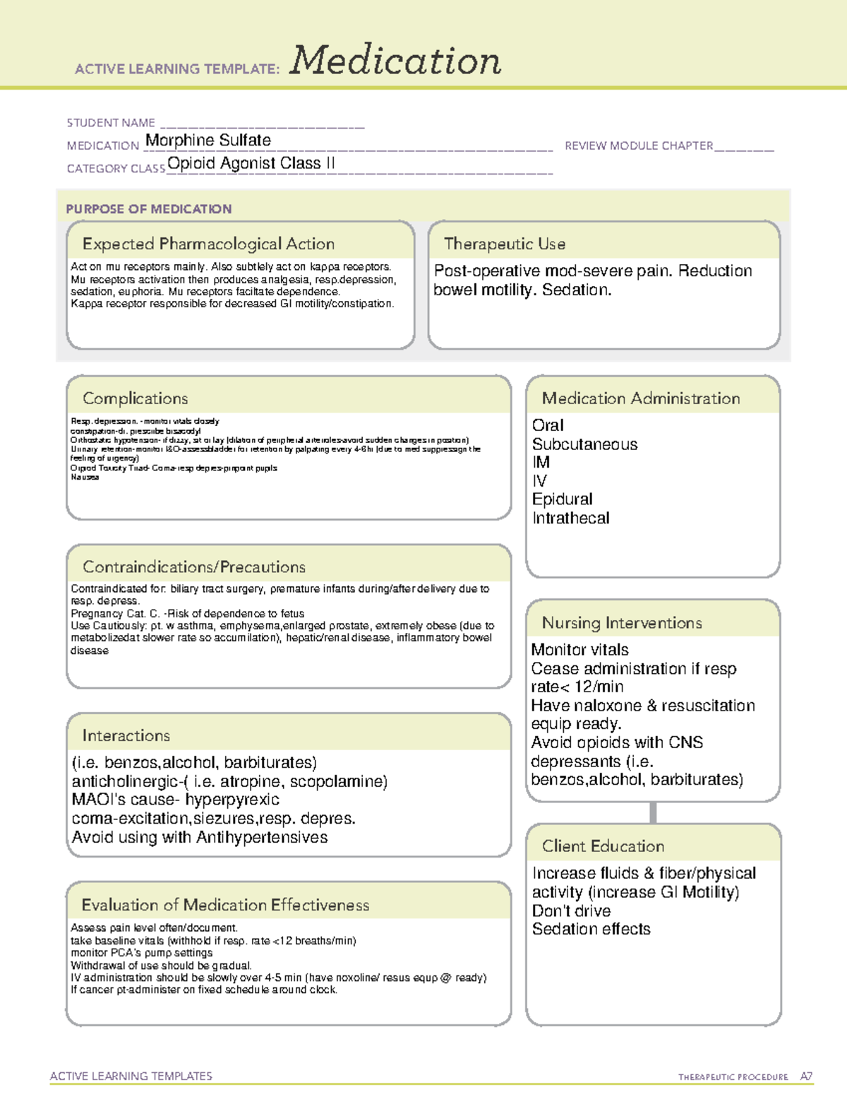 ALT SIM MED Morphine Sulfate - ACTIVE LEARNING TEMPLATES TherapeuTic ...