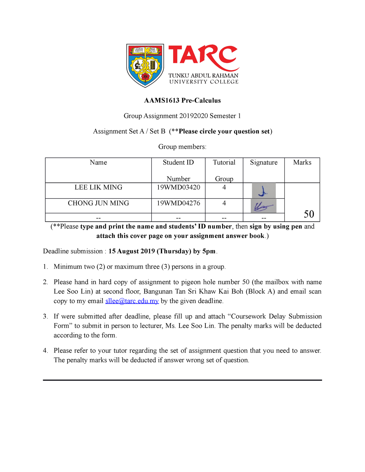 tarc assignment sample