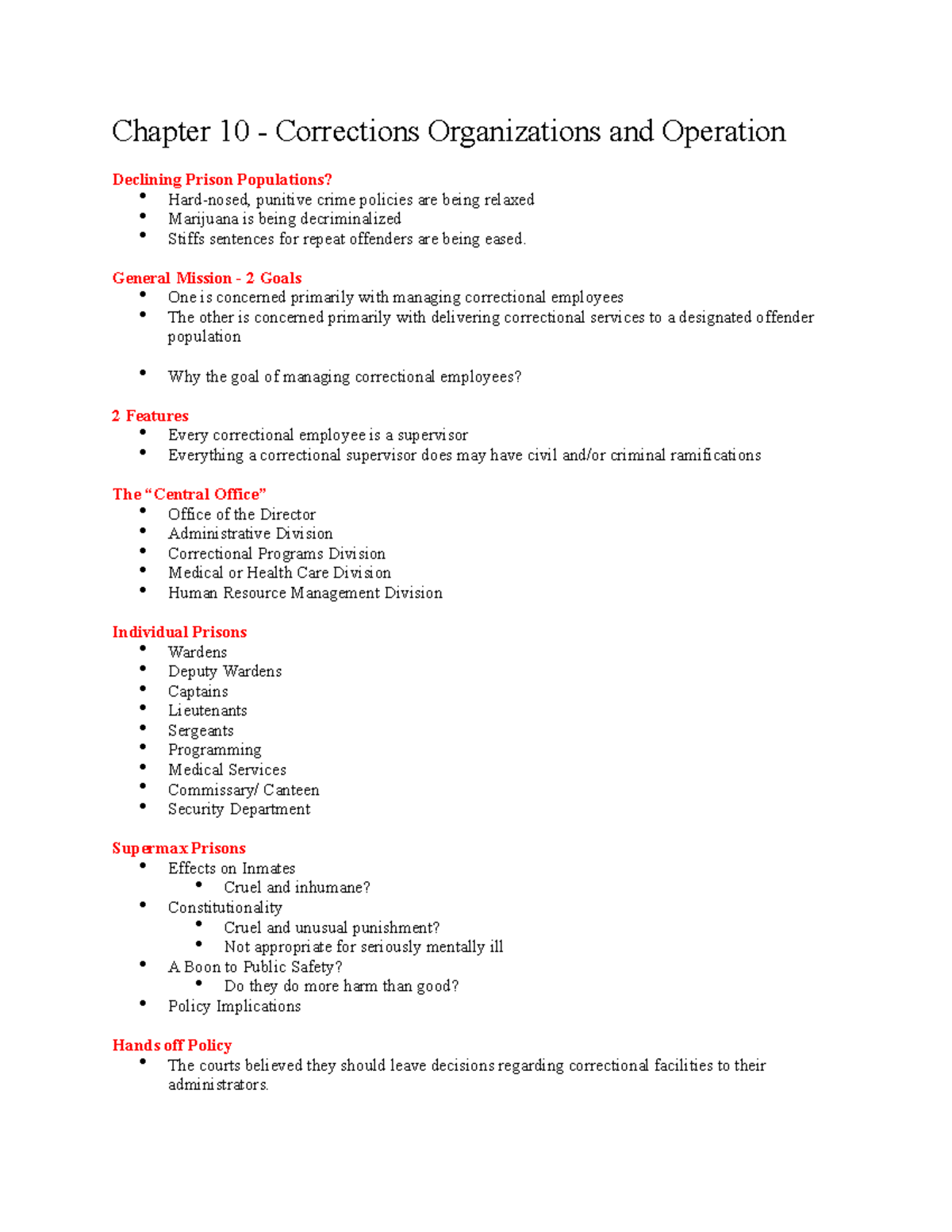 CJ Notes 3020 Chap 10 - Chapter 10 - Corrections Organizations And ...