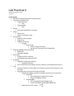 Lab Practical Prep - Overview of the first half of the lab covered in ...
