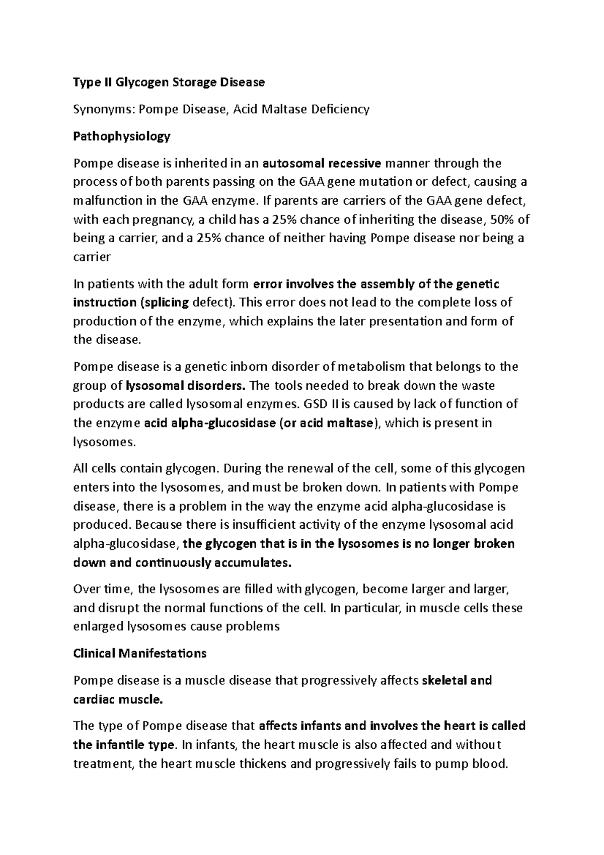 Types Glycogen Storage Disease Type II Glycogen Storage Disease