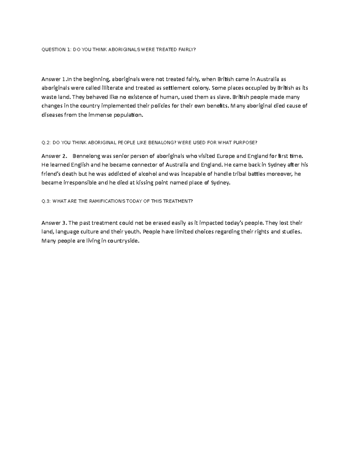 Week 2 Actvity 1 - Assignment -1 - QUESTION 1: DO YOU THINK ABORIGINALS ...