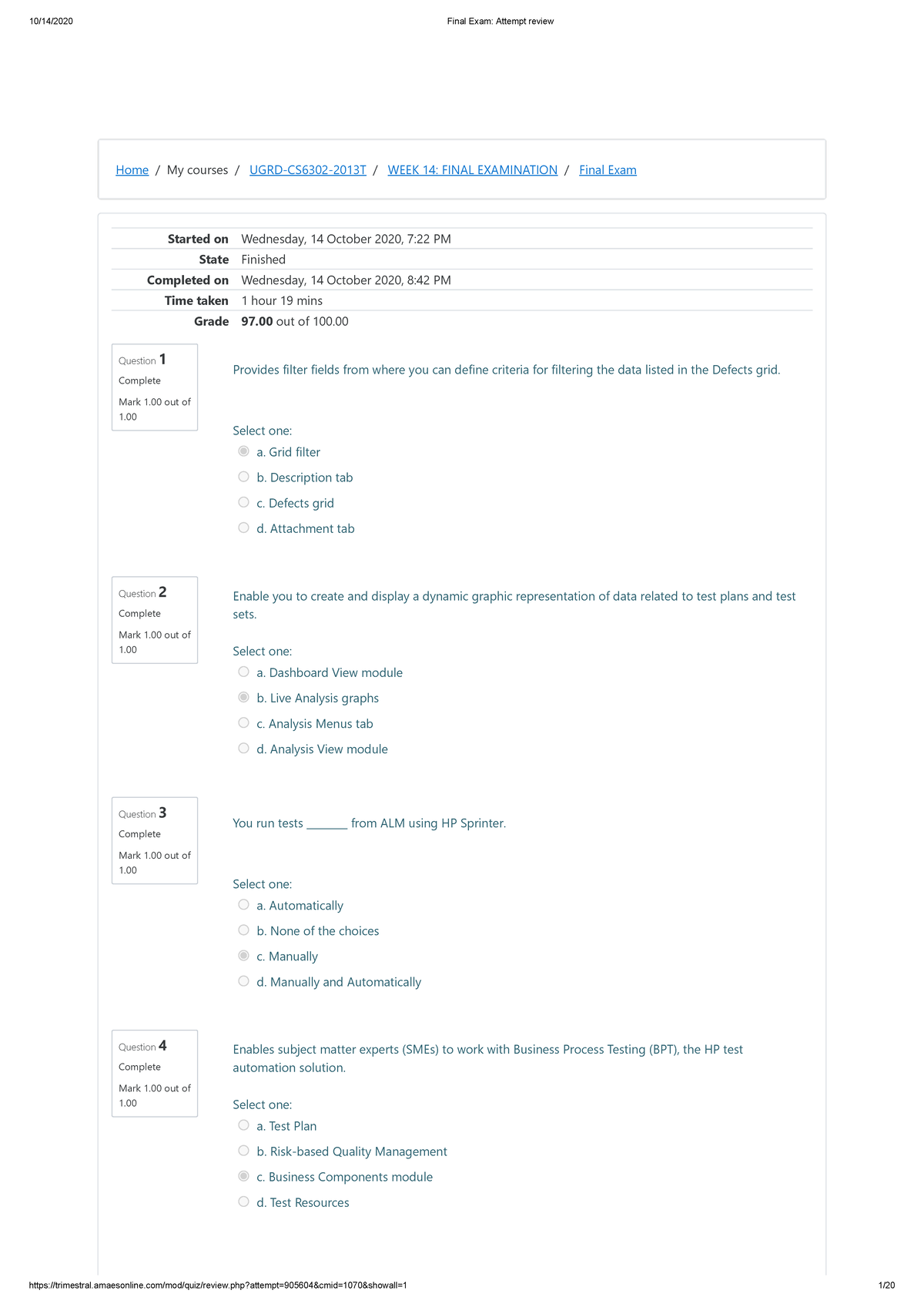 Final CS6209 - Home / My courses / UGRD-CS6302-2013T / WEEK 14: FINAL ...