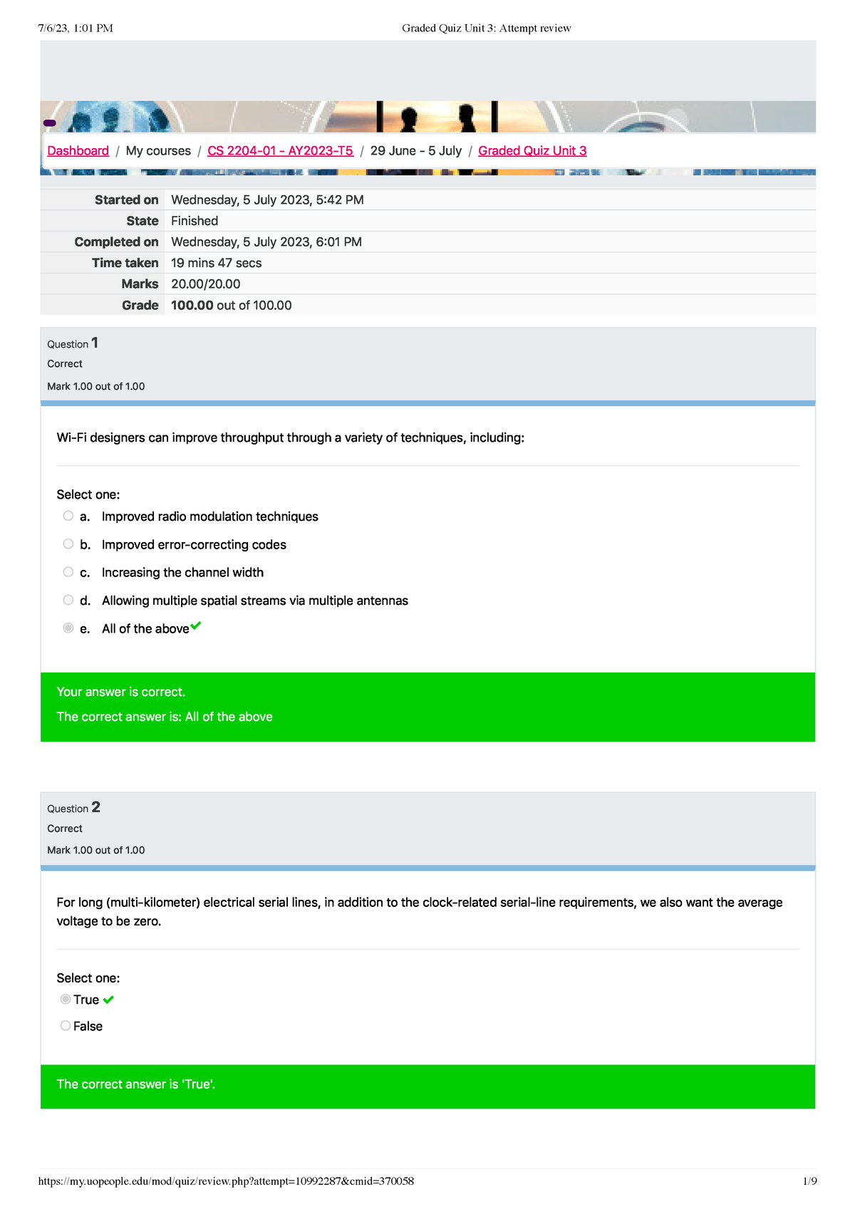 CS 2204 Graded Quiz Unit 3 - Started On Wednesday, 5 July 2023 , 542 PM ...