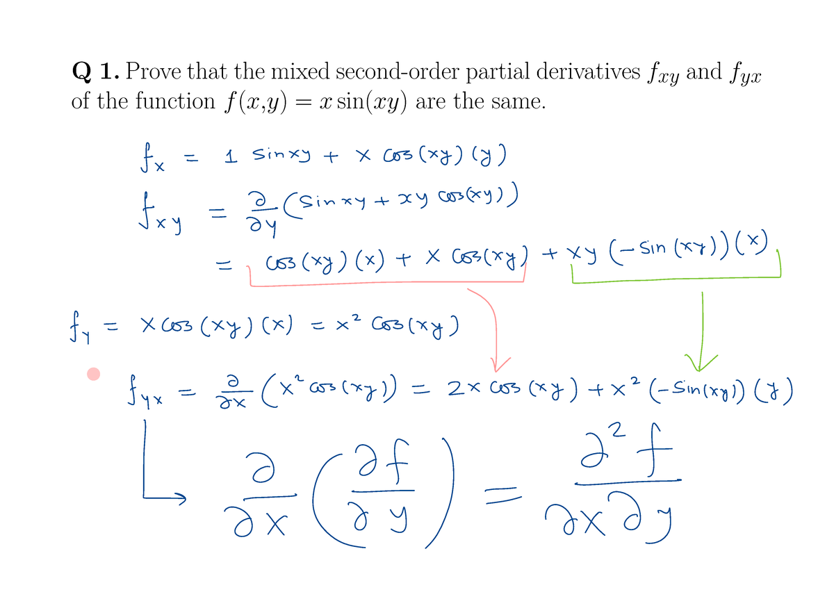 Partial Derivative - Q 1. Prove that the mixed second-order partial ...