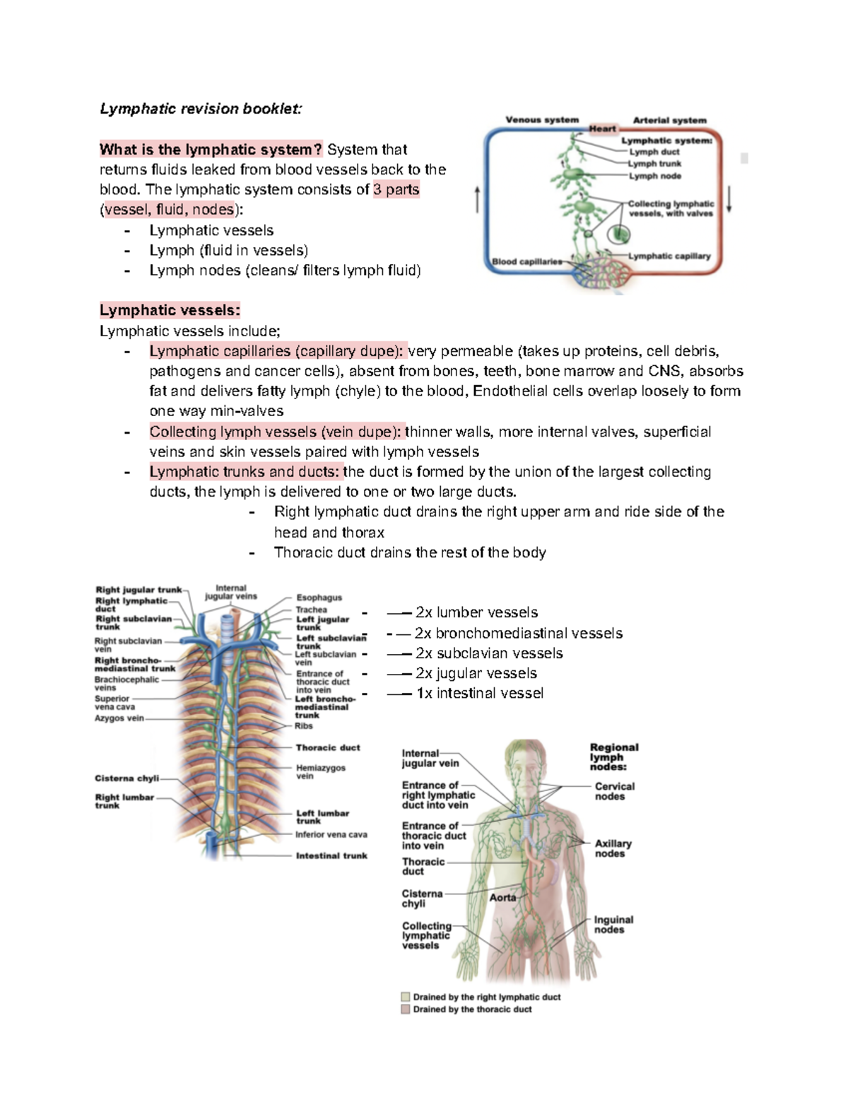 Lymphatic revision booklet - Lymphatic revision booklet: What is the ...