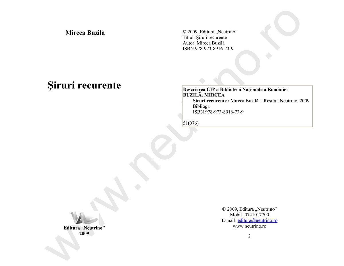 Siruri Recurente Selectii O Ro 2009 Editura Titlul Recurente Autor Mircea Isbn Recurente Tri N Studocu