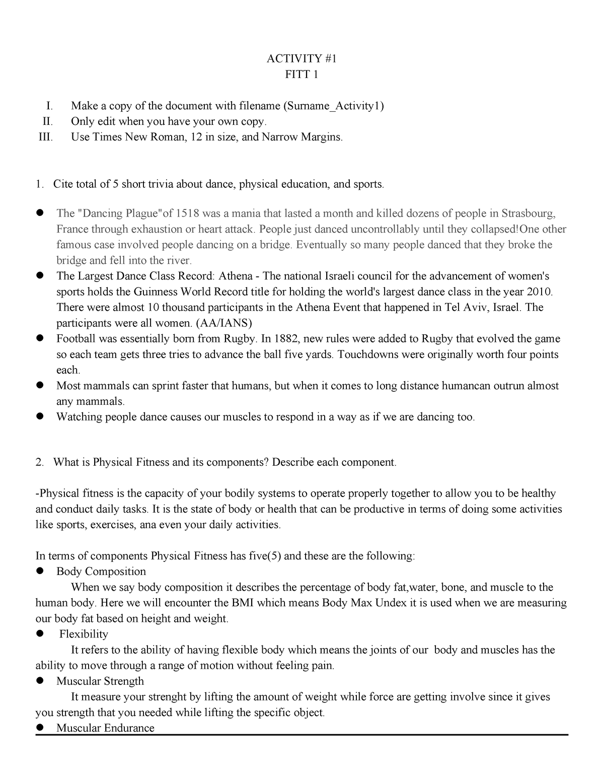 FITT 1 Act - ACTIVITY FITT 1 I. Make a copy of the document with ...