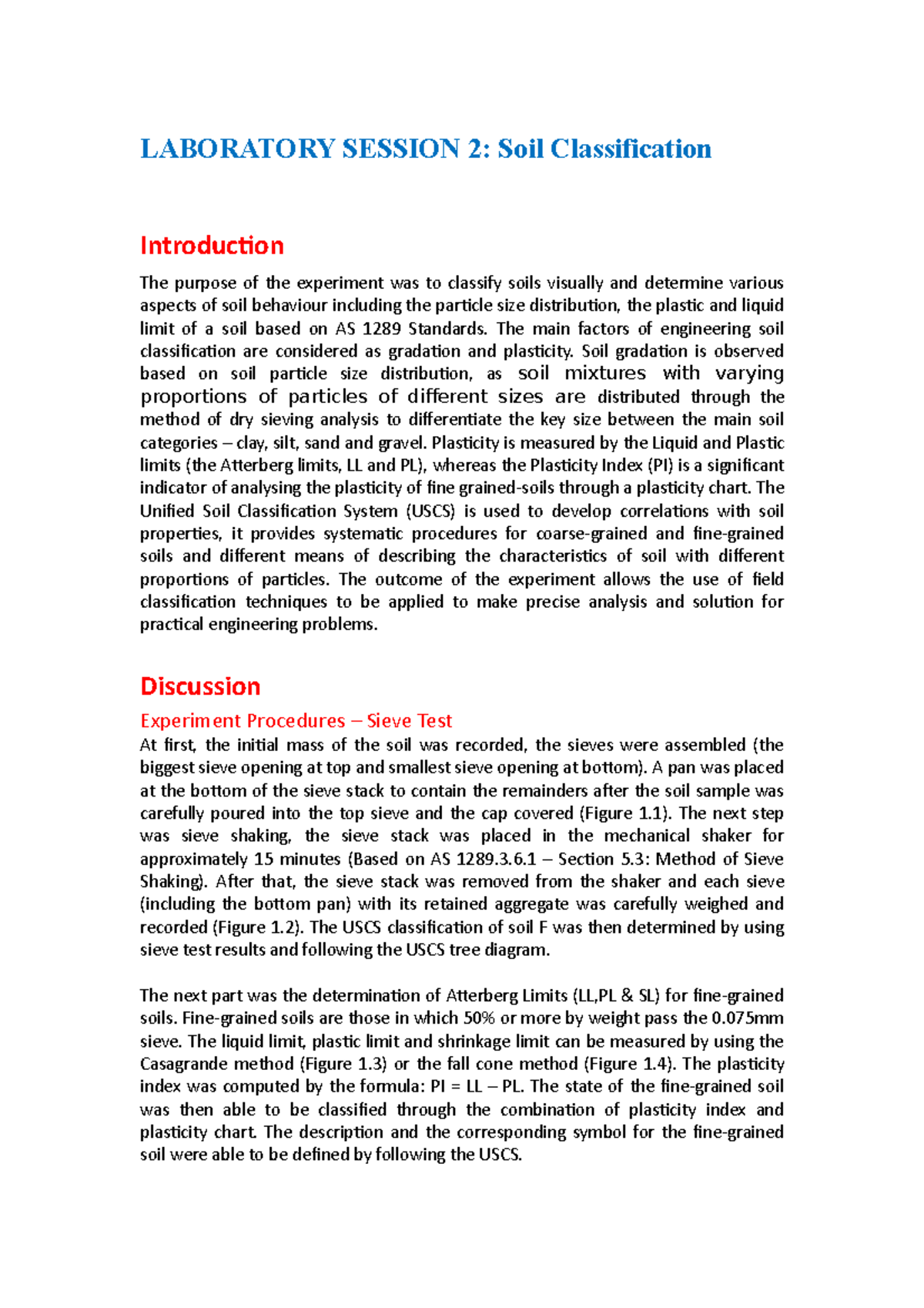 Soil Laboratory Report 2 LABORATORY SESSION 2 Soil Classification