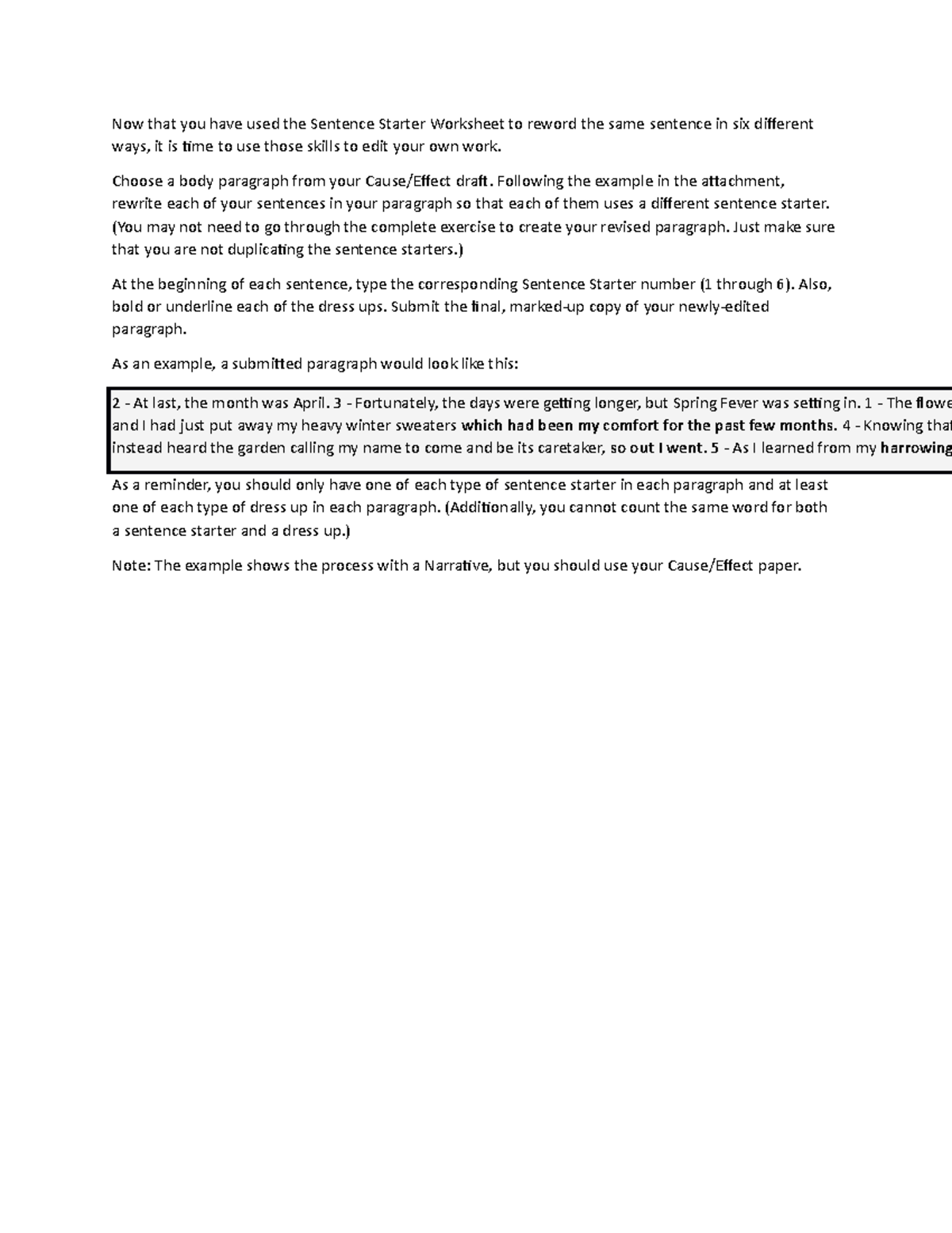 assignment 5 English 111 - Now that you have used the Sentence Starter ...
