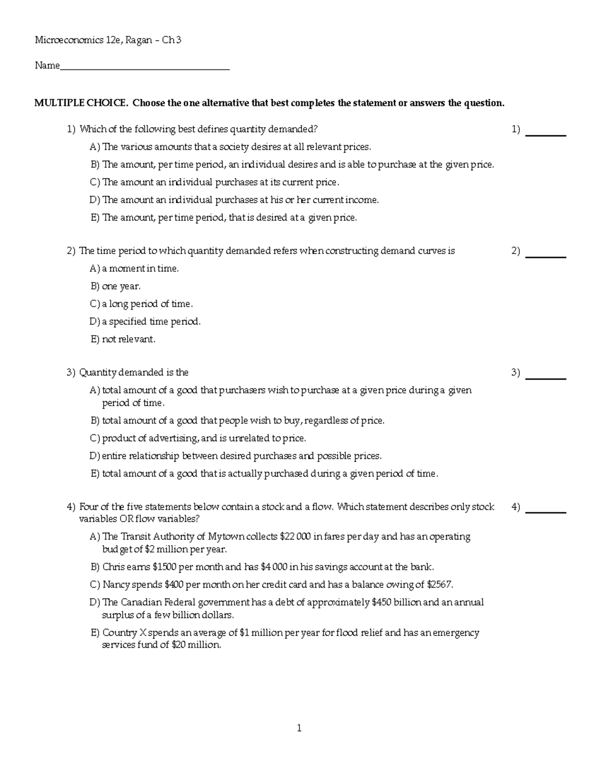 Exam 8 December 2018, questions and answers - Microeconomics 12e, Ragan ...