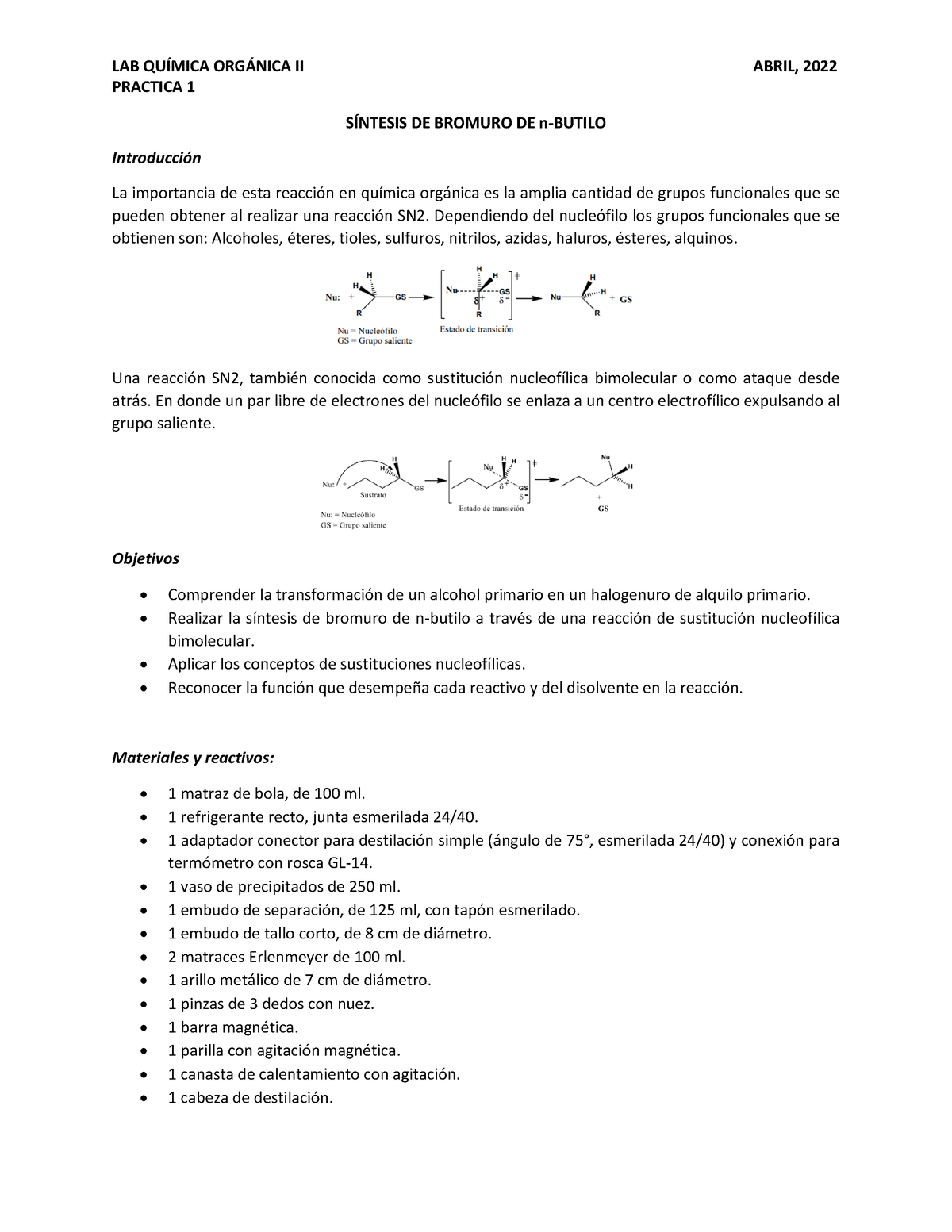 Reporte De Práctica 1 - Síntesis DE Bromuro DE N- Butilo Organica II ...