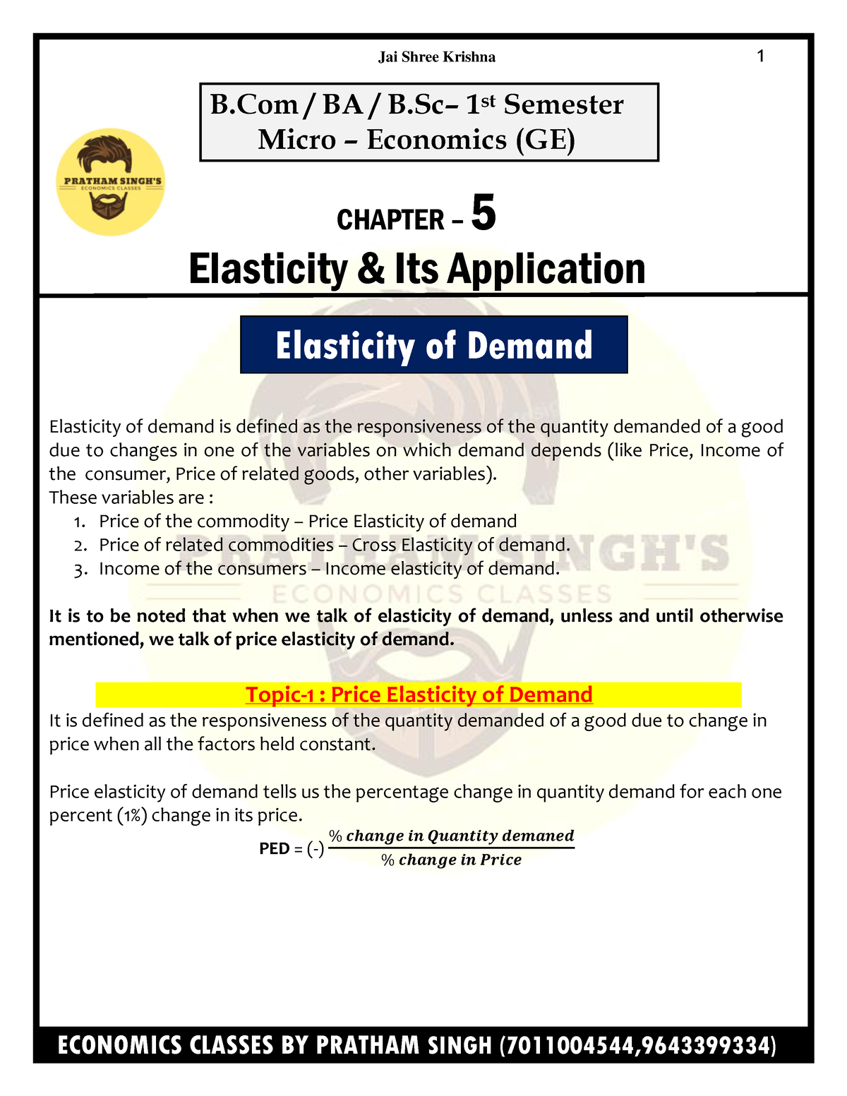 Ch-5 Elasticity & Its Application Completed - B / BA / B– 1 St Semester ...