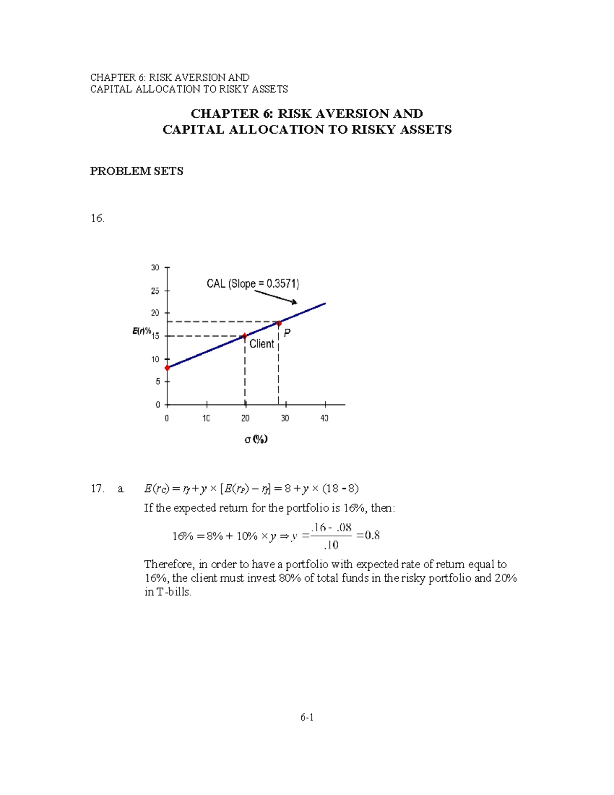 Chapter 6)2) - CAPITAL ALLOCATION TO RISKY ASSETS CHAPTER 6: RISK ...