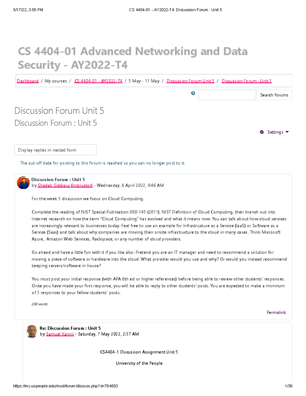 CS 4404-01 - AY2022-T4_ Discussion Forum _ Unit 5.pdf - CS 4404-01 ...