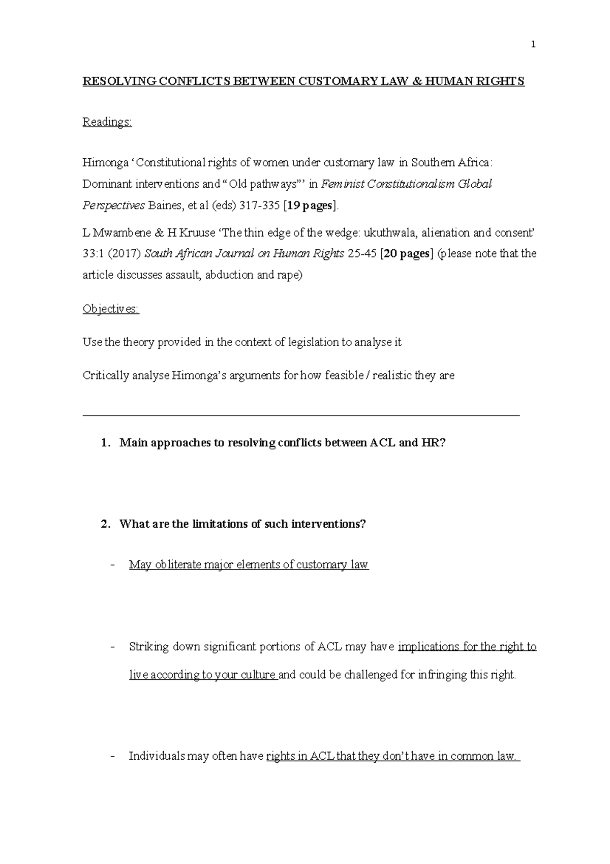 9 - yeah - RESOLVING CONFLICTS BETWEEN CUSTOMARY LAW & HUMAN RIGHTS ...